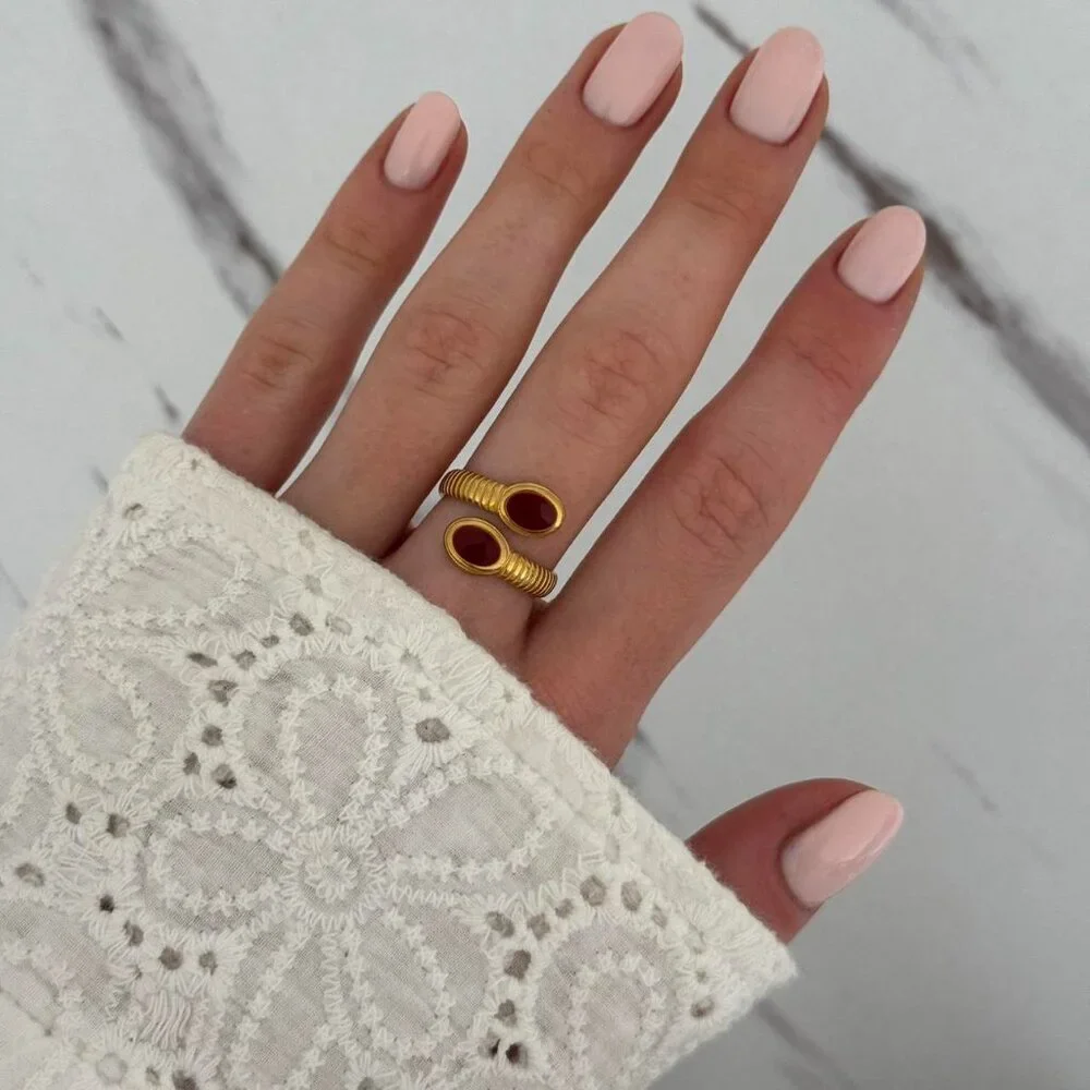 SKU0182 Retro Gold Burgundy Women Ring vintage inspired Stainless steel+gift box
